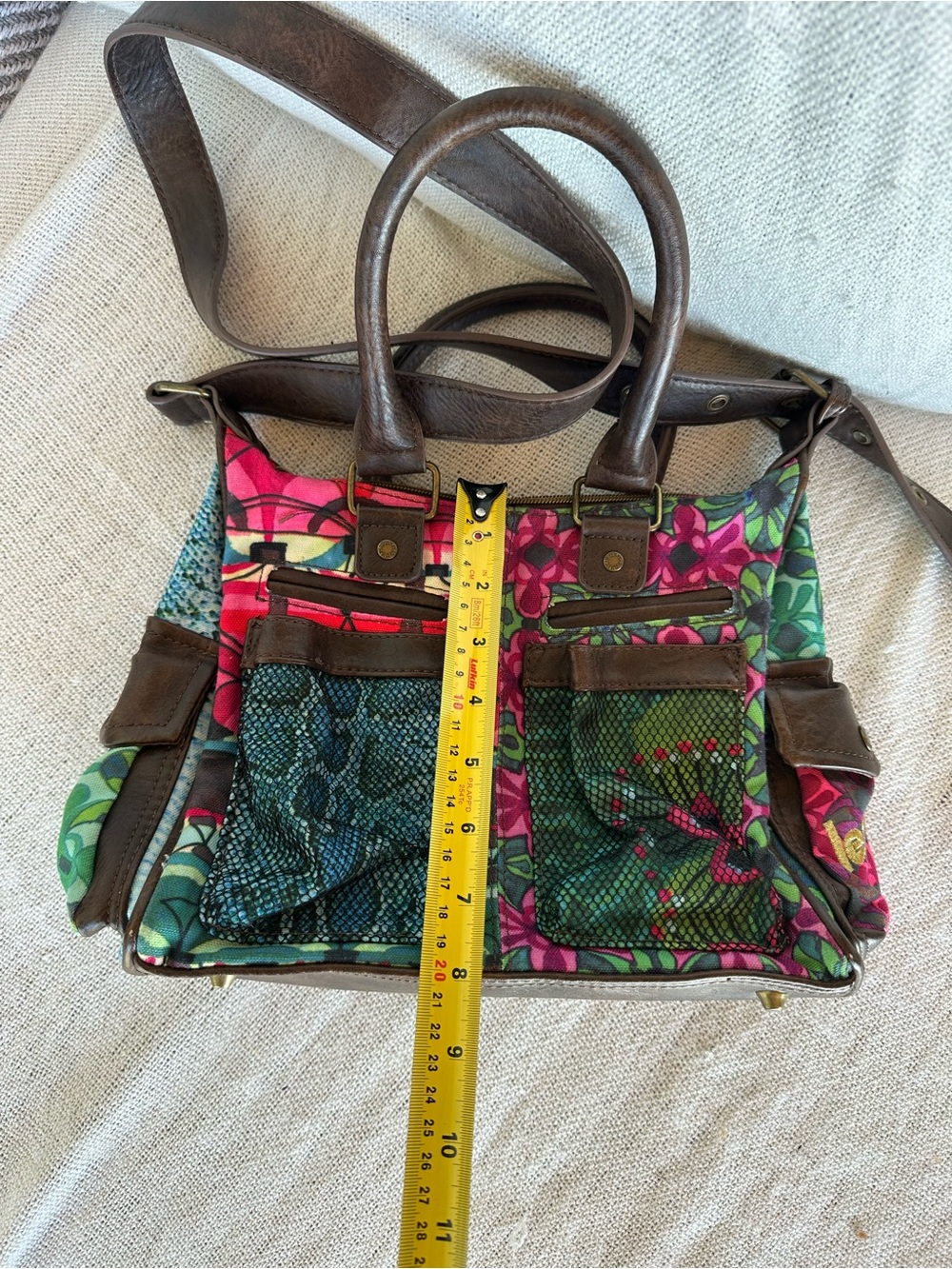 Vintage Desigual Floral Patchwork Shoulder Bag Multi Pocket Boho Satchel Purse - Picture 15 of 15